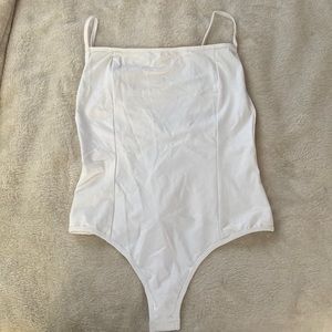 NWT Free People White Square Neck Bodysuit with Clasp Closure